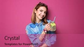  Presentation with lemonade - Colorful presentation theme enhanced with infusion - beautiful young woman with lemonade backdrop and a coral colored foreground