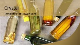  Presentation with cooking oil - Slide deck enhanced with infusion - bottles with different cooking oil background and a yellow colored foreground