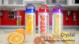  Presentation with fruit water - Presentation theme having infusion - bottles with fruit-infused water background and a lemonade colored foreground