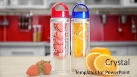  Presentation with infused water - Colorful PPT layouts enhanced with infusion - bottles with fruit-infused water backdrop and a yellow colored foreground
