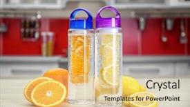 Presentation with infused water - Colorful PPT layouts enhanced with infusion - bottles with fruit-infused water backdrop and a lemonade colored foreground
