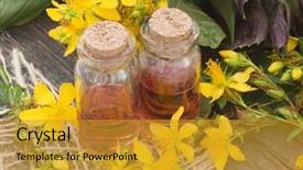 Presentation with oil - Amazing PPT layouts having drug infusion - st john's wort oil backdrop and a gold colored foreground