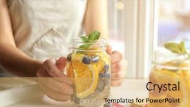  Presentation with fruits and water - PPT layouts enhanced with infusion - woman holding refreshing water background and a yellow colored foreground