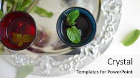  Presentation with black tea - Slides having infusion sets - close up of fresh mint background and a white colored foreground