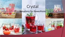  Presentation with glassware - Presentation theme with infusion sets - collage with strawberry lemonade background and a light blue colored foreground