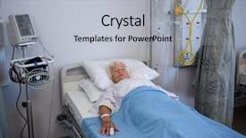  Presentation with intravenous - Slide set with intravenous infusions - senior patient lying on bed background and a light gray colored foreground