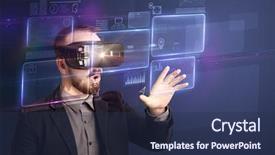  Presentation with virtual reality therapy - Colorful presentation theme enhanced with ingenious - amazed businessman with virtual reality backdrop and a tawny brown colored foreground