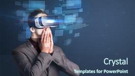  Presentation with blue squares - PPT theme having ingenious - amazed businessman with virtual reality background and a  colored foreground
