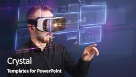  Presentation with data - Audience pleasing slide set consisting of ingenious - amazed businessman with virtual reality backdrop and a wine colored foreground