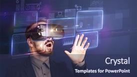  Presentation with artificial intelligence virtual reality - Presentation theme with ingenious - amazed businessman with virtual reality background and a ocean colored foreground