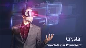  Presentation with virtual reality physical therapy - Cool new PPT theme with ingenious - amazed businessman with virtual reality backdrop and a ocean colored foreground