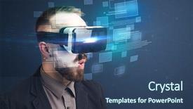 Presentation with virtual reality - Beautiful slides featuring ingenious - amazed businessman with virtual reality backdrop and a ocean colored foreground