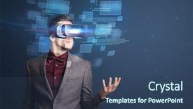  Presentation with blue squares - Amazing slide set having ingenious - amazed businessman with virtual reality backdrop and a ocean colored foreground