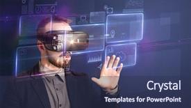  Presentation with virtual reality - PPT theme having ingenious - amazed businessman with virtual reality background and a ocean colored foreground