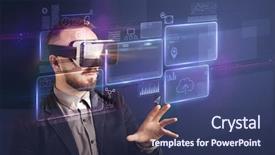  Presentation with virtual reality - Beautiful presentation theme featuring ingenious - amazed businessman with virtual reality backdrop and a ocean colored foreground