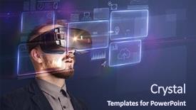  Presentation with virtual - PPT theme consisting of ingenious - amazed businessman with virtual reality background and a ocean colored foreground