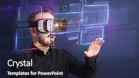  Presentation with virtual reality - Presentation theme having ingenious - amazed businessman with virtual reality background and a wine colored foreground