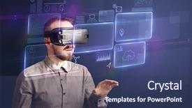  Presentation with virtual reality - Cool new PPT theme with ingenious - amazed businessman with virtual reality backdrop and a  colored foreground