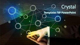  Presentation with colorful hands - Slide set featuring ingenious - male hands touching interactive table background and a ocean colored foreground