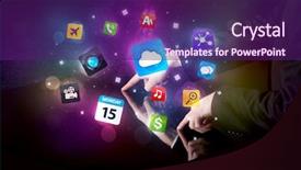  Presentation with colorful finger painted hands - PPT theme featuring ingenious - male hands touching interactive table background and a violet colored foreground