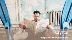  Presentation with concept - Audience pleasing theme consisting of ingenuity - businessman in flippers business fortune backdrop and a coral colored foreground