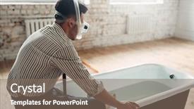  Presentation with swimming - Cool new theme with ingenuity - businessman in swimming mask sitting backdrop and a violet colored foreground