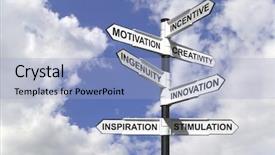  Presentation with motivational - PPT theme consisting of ingenuity - concept image of a signpost background and a light blue colored foreground