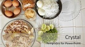  Presentation with traditional - Slide set with ingredient for making soto ayam background and a  colored foreground