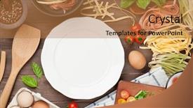  Presentation with cooking utensils - PPT theme having italy kitchen - pasta cooking ingredients and utensils background and a coral colored foreground