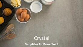  Presentation with muffin - Theme having ingredients by muffin tin on table background and a gray colored foreground