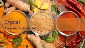  Presentation with curry - Presentation theme with ingredients curry- chili- coriander background and a gold colored foreground