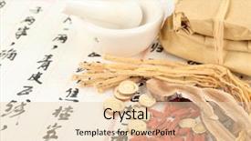 Presentation with chinese medicine - Cool new slide set with ingredients for a chinese medicine backdrop and a lemonade colored foreground