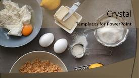  Presentation with cheesecake - PPT layouts consisting of ingredients for cheesecake on kitchen background and a coral colored foreground