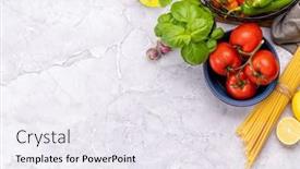  Presentation with italian cuisine - Slides enhanced with ingredients-for-cooking-italian-cuisine background and a sky blue colored foreground