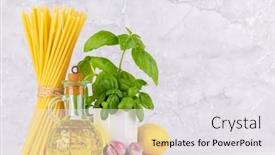  Presentation with italian cuisine - Slide set having ingredients-for-cooking-italian-cuisine background and a white colored foreground