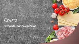  Presentation with cooking - PPT theme having ingredients for cooking meat lasagna on table top view background and a gray colored foreground