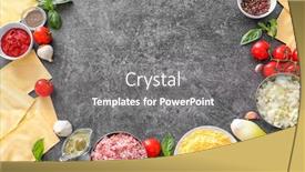  Presentation with cooking - Amazing theme having ingredients for cooking meat lasagna backdrop and a gray colored foreground