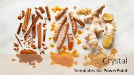  Presentation with curry - PPT theme with ingredients-for-curry-masala background and a coral colored foreground