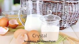  Presentation with natural ingredients - PPT theme enhanced with ingredients-for-dough-on-wooden background and a coral colored foreground