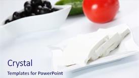  Presentation with greek - Beautiful presentation theme featuring ingredients-for-greek-peasant-salad backdrop and a sky blue colored foreground