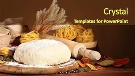  Presentation with pizza pasta - Presentation design having ingredients for homemade pasta background and a tawny brown colored foreground