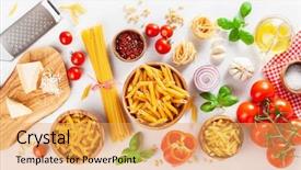  Presentation with cousin - Colorful PPT layouts enhanced with ingredients for italian cousine flat backdrop and a  colored foreground