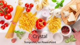  Presentation with penne pasta - PPT layouts featuring ingredients for italian cousine flat background and a coral colored foreground