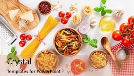  Presentation with cousin - PPT theme consisting of ingredients for italian cousine flat background and a coral colored foreground