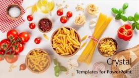  Presentation with cousin - Cool new presentation theme with ingredients for italian cousine flat backdrop and a coral colored foreground