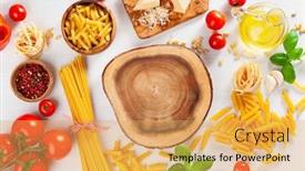  Presentation with penne pasta - PPT theme enhanced with ingredients-for-italian-cousine-flat background and a yellow colored foreground