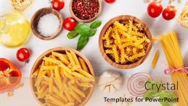  Presentation with penne pasta - Theme enhanced with ingredients-for-italian-cousine-flat background and a yellow colored foreground