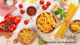  Presentation with penne pasta - Amazing PPT layouts having ingredients-for-italian-cousine-flat backdrop and a yellow colored foreground