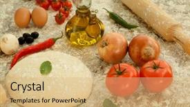  Presentation with vegetarian - PPT layouts featuring ingredients for preparing a vegetarian pizza background and a coral colored foreground