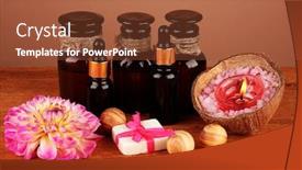  Presentation with making soap - PPT theme with ingredients-for-soap-making background and a tawny brown colored foreground